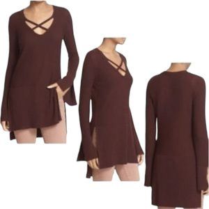 Free People Criss  Cross Tunic Sweater in Brown Wine Size Small
